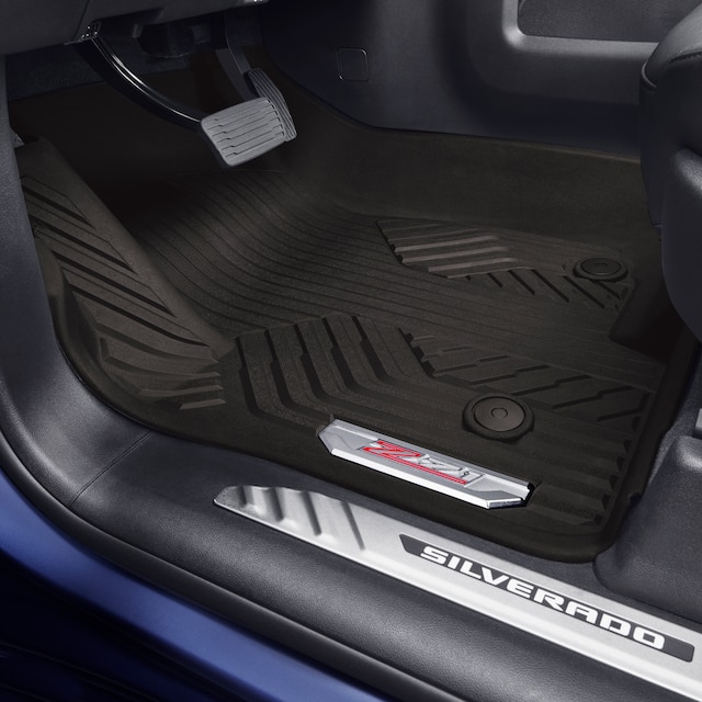 First-Row Premium All-Weather Floor Liners in Very Dark Atmosphere with Chrome Z71 Logo (for Models with Center Console)