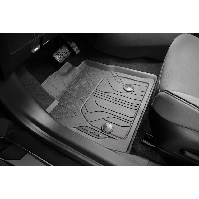 First- and Second-Row Premium All-Weather Floor Liners in Jet Black with Chevrolet Script for FWD Models