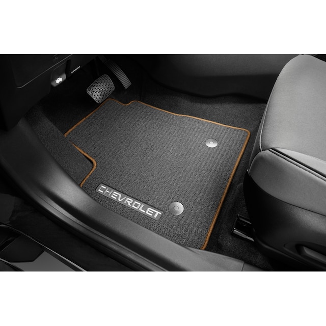 First- and Second-Row Premium Carpeted Floor Mats in Jet Black with Almond Butter Binding and Chevrolet Script (for AWD Models)