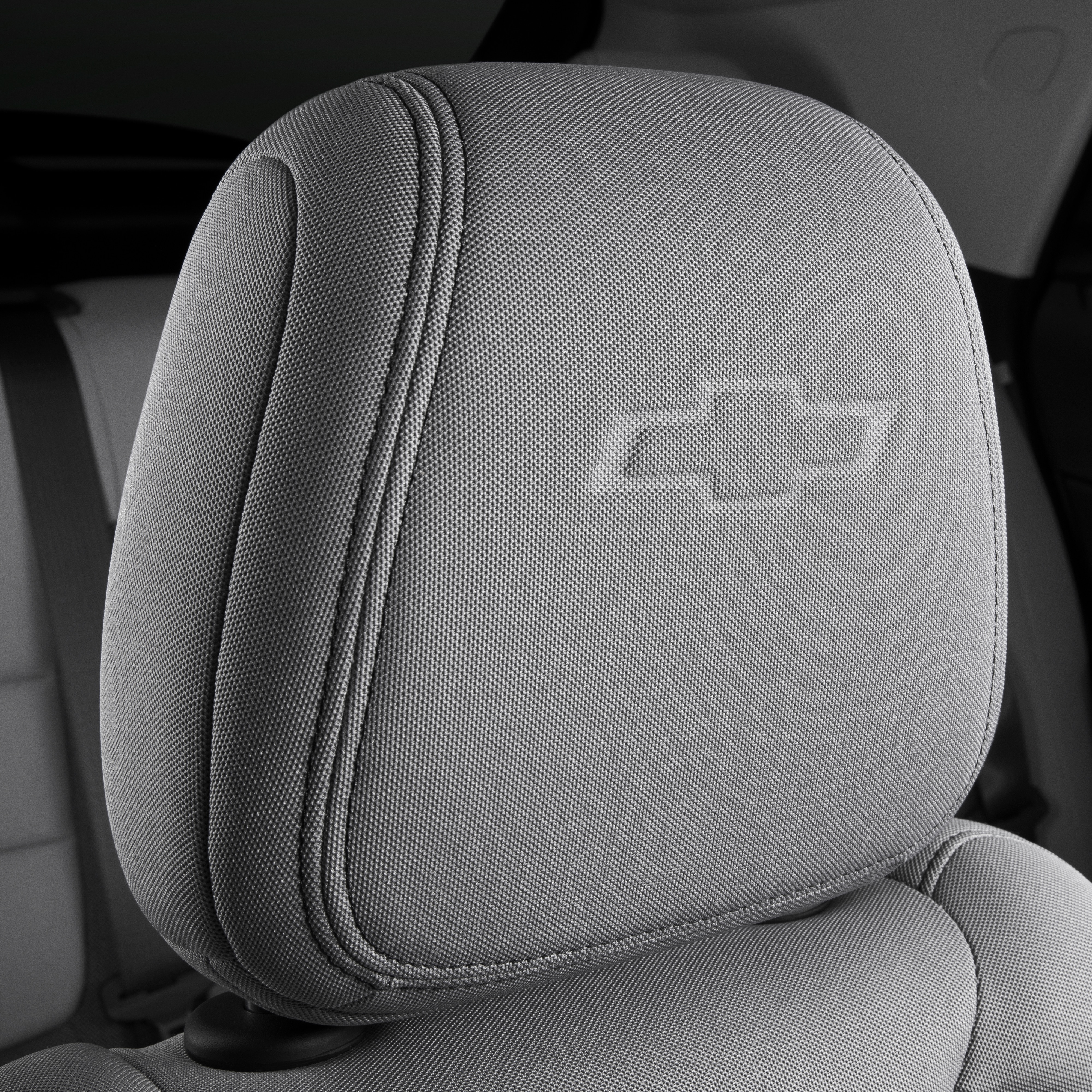 Cloth Headrest in Medium Ash Gray with Embossed Bowtie Logo