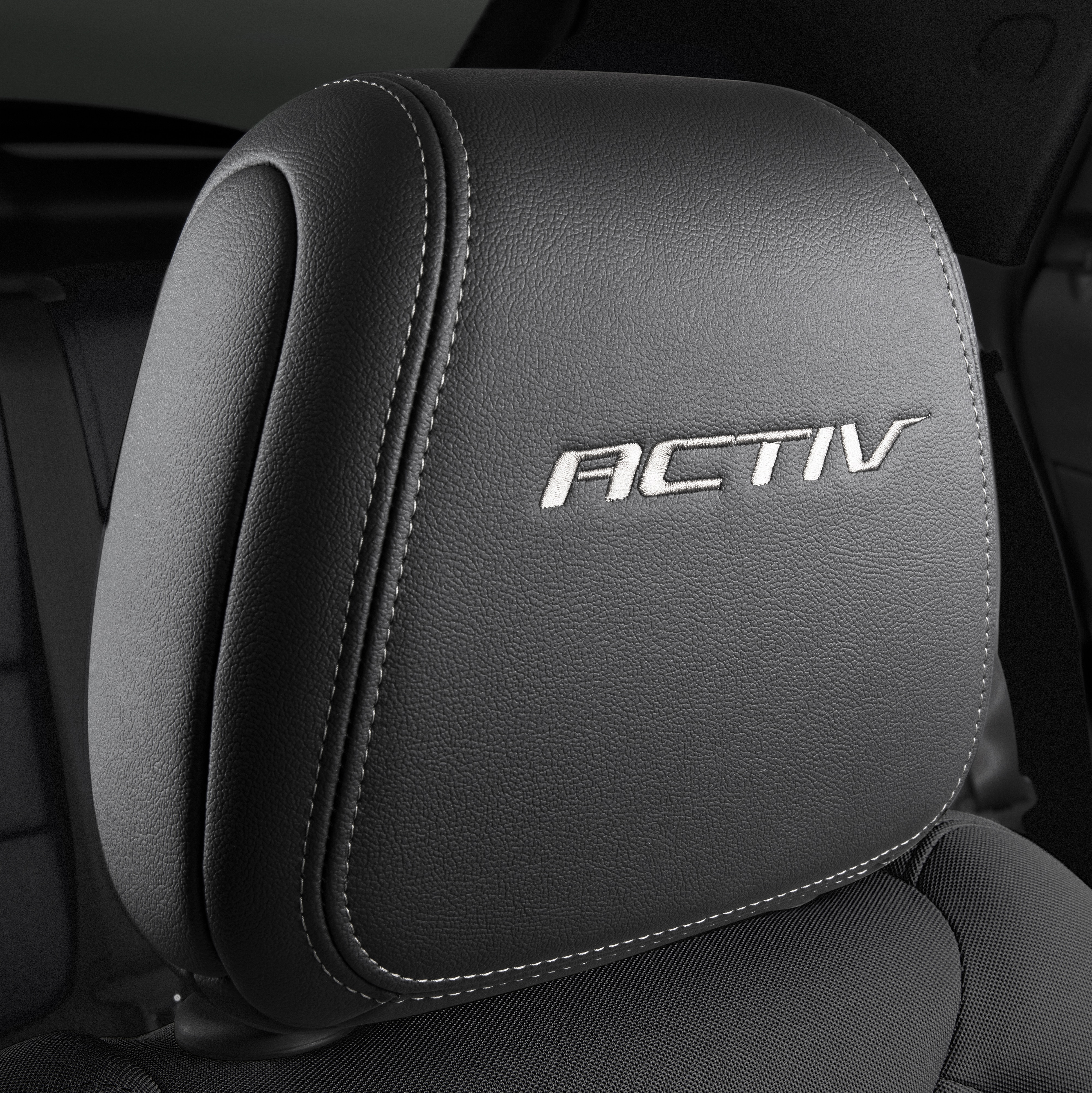 Leather Headrest in Jet Black with Embroidered ACTIV Logo