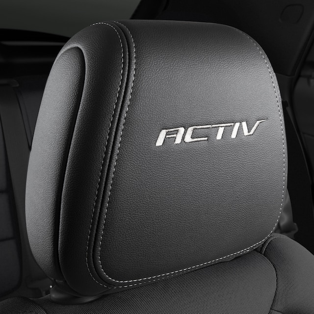 Leather Headrest in Jet Black with Embroidered ACTIV Logo