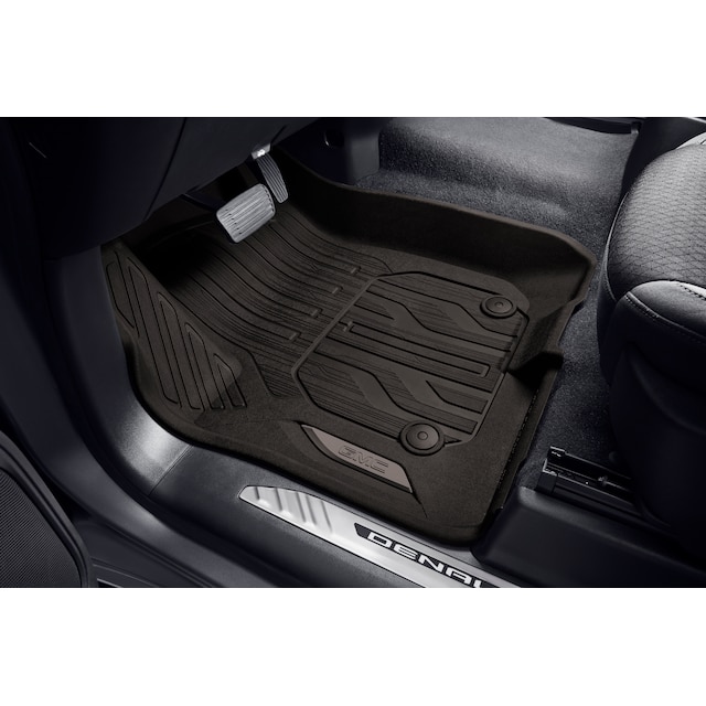 First-Row Premium All-Weather Floor Liners in Dark Atmosphere with GMC Logo (for Models with Center Console)