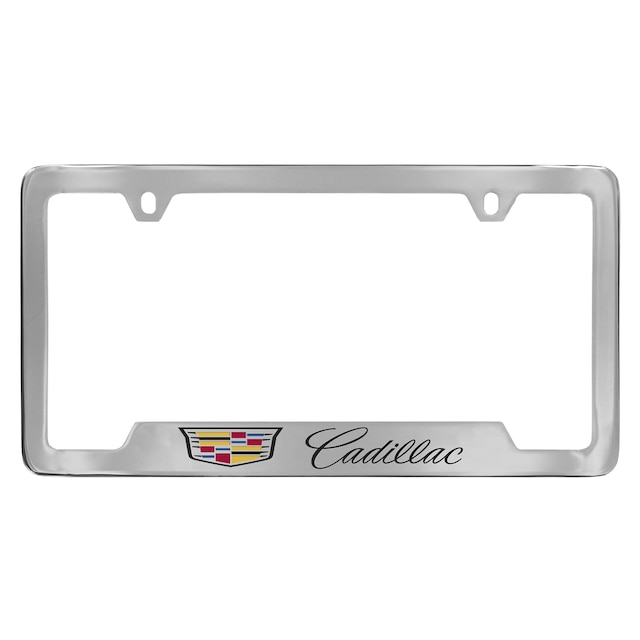 License Plate Frame by Baron & Baron® in Chrome with Multicolored Cadillac Logo and Black Cadillac Script - Associated Accessories