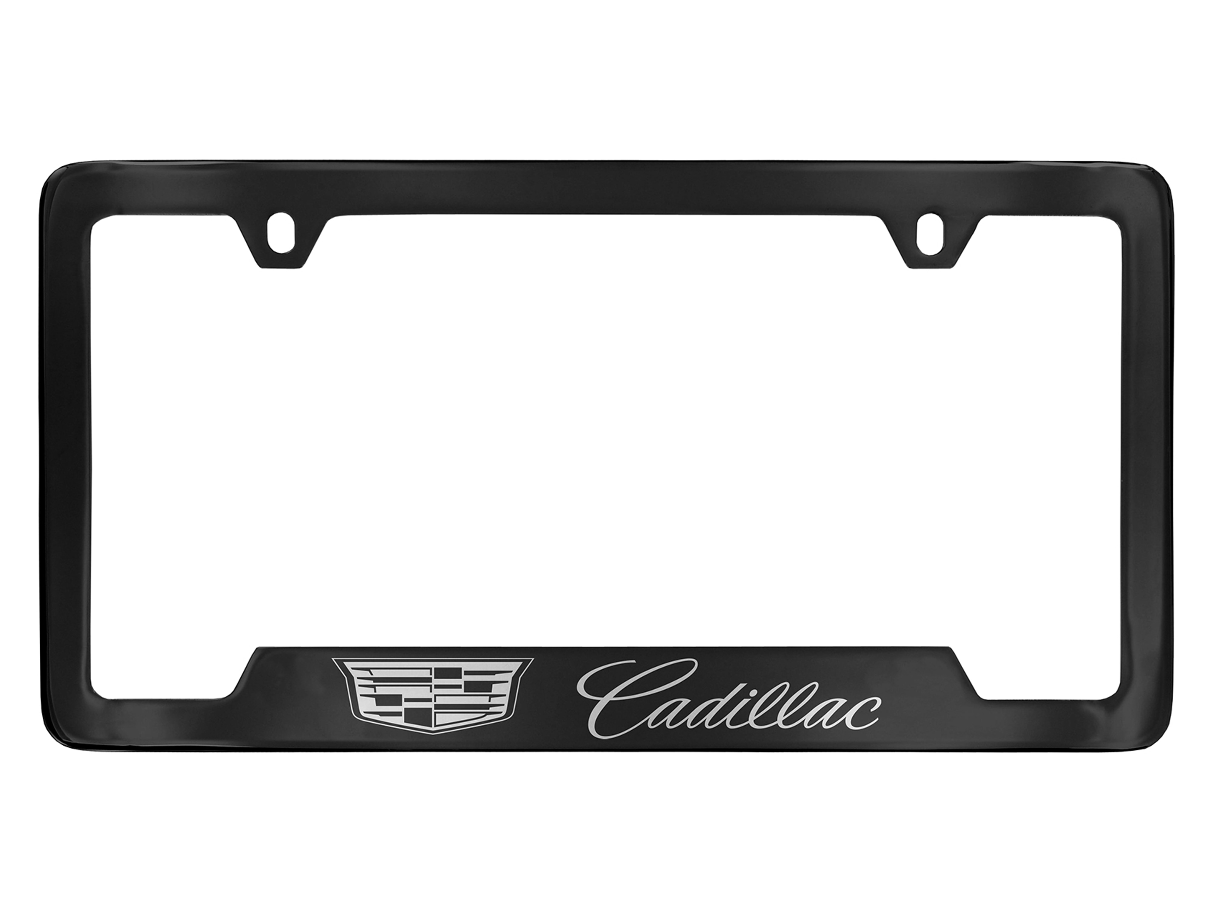 License Plate Frame by Baron & Baron® in Black with Chrome Cadillac Logo and Cadillac Script - Associated Accessories