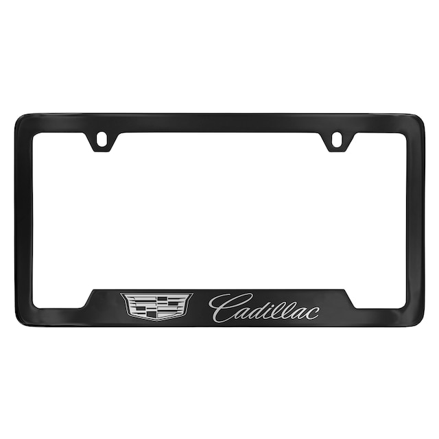 License Plate Frame by Baron & Baron® in Black with Chrome Cadillac Logo and Cadillac Script - Associated Accessories