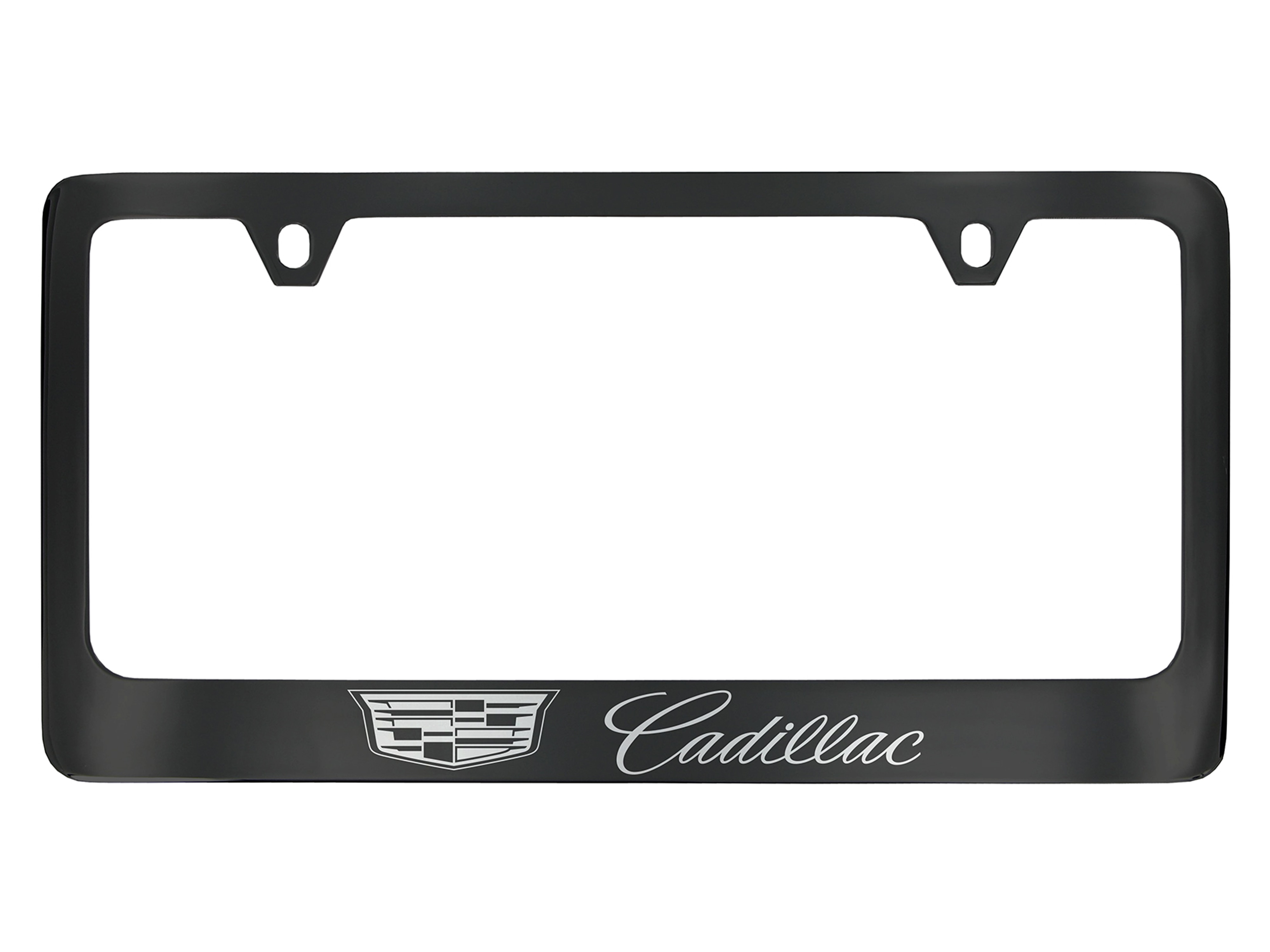 License Plate Frame by Baron & Baron® in Black with Chrome Cadillac Logo and Chrome Cadillac Script – Associated Accessories