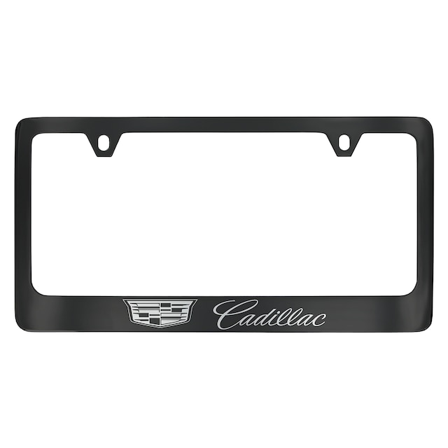 License Plate Frame by Baron & Baron® in Black with Chrome Cadillac Logo and Chrome Cadillac Script – Associated Accessories