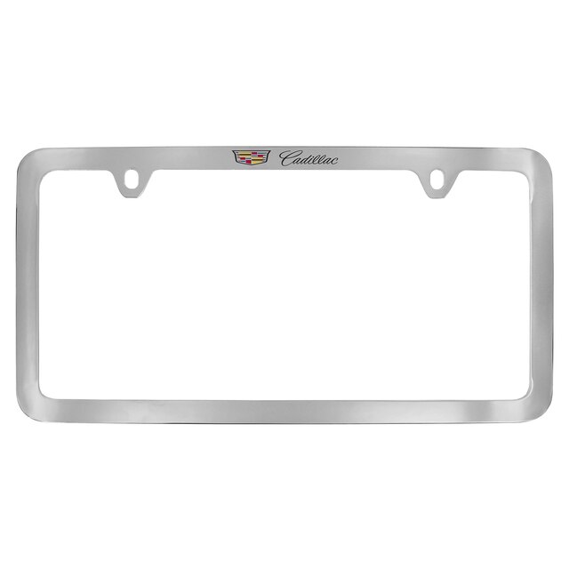 License Plate Frame by Baron & Baron® in Chrome with Multicolored Cadillac Logo and Black Cadillac Script - Associated Accessories