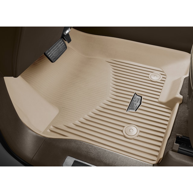 First-Row Premium All-Weather Floor Liners in Parchment with Cadillac Logo