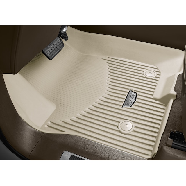 First-Row Premium All-Weather Floor Liners in Whisper Beige with Cadillac Logo
