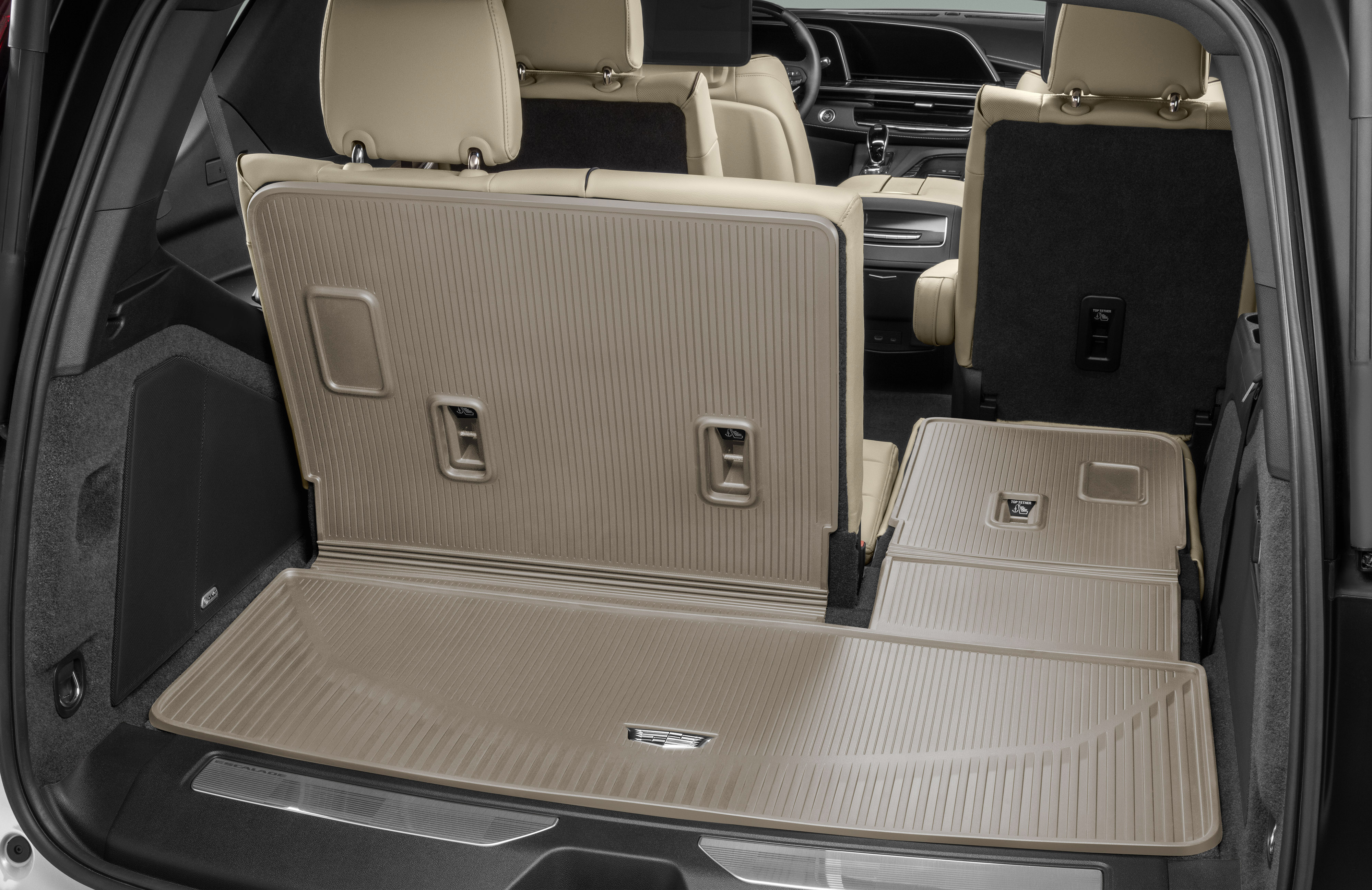 Integrated Cargo Liner in Parchment with Cadillac Logo