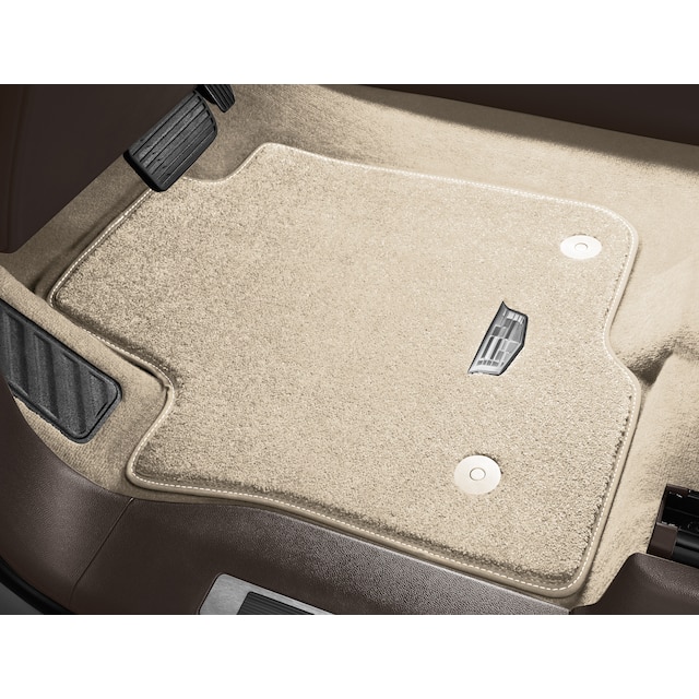 First- and Second-Row Premium Carpeted Floor Mats in Parchment with Cadillac Logo