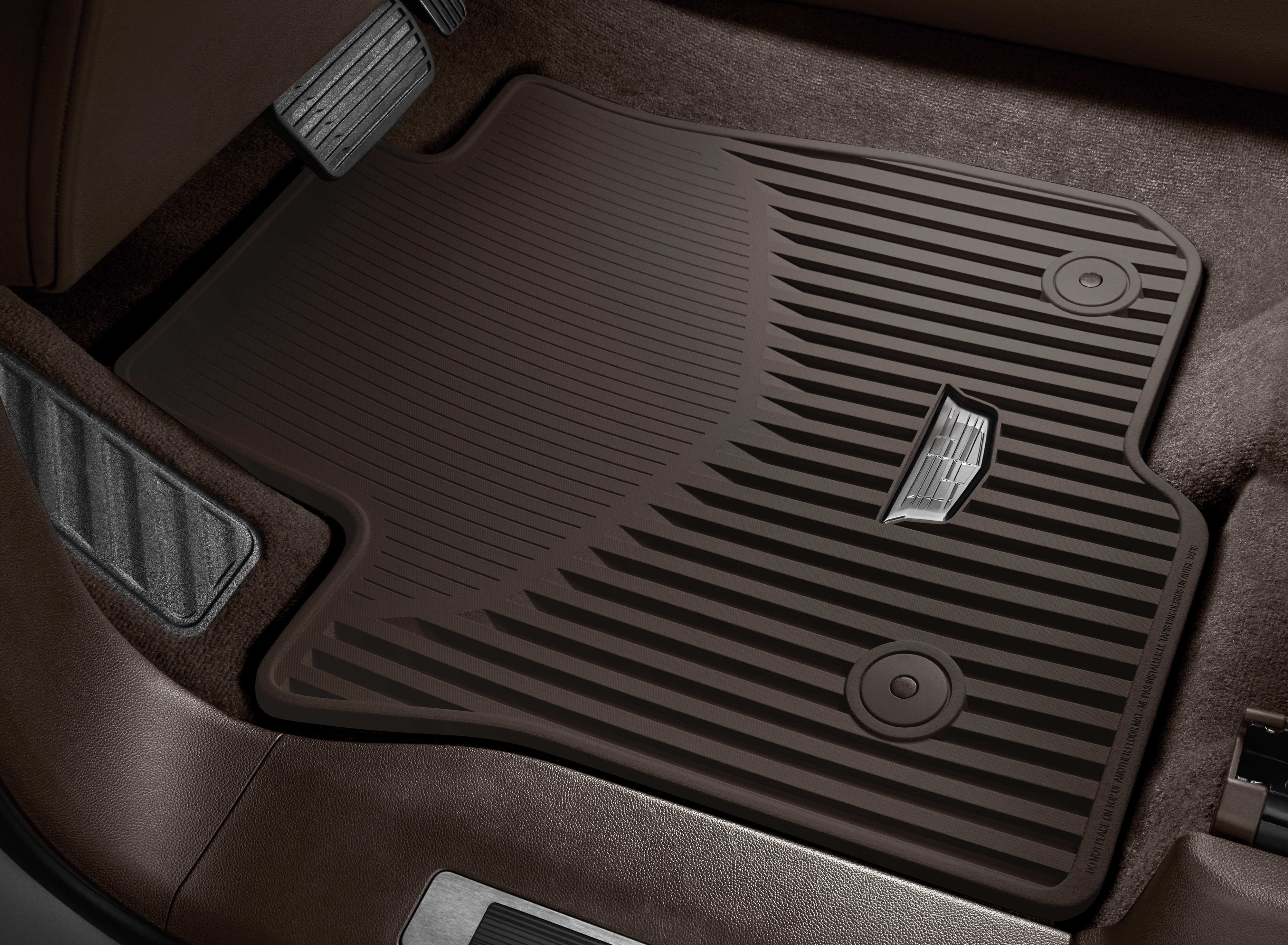 First-Row Premium All-Weather Floor Mats in Very Dark Atmosphere with Cadillac Logo