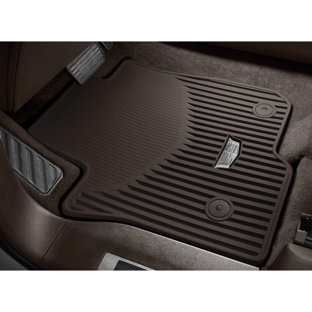 First-Row Premium All-Weather Floor Mats in Very Dark Atmosphere with Cadillac Logo