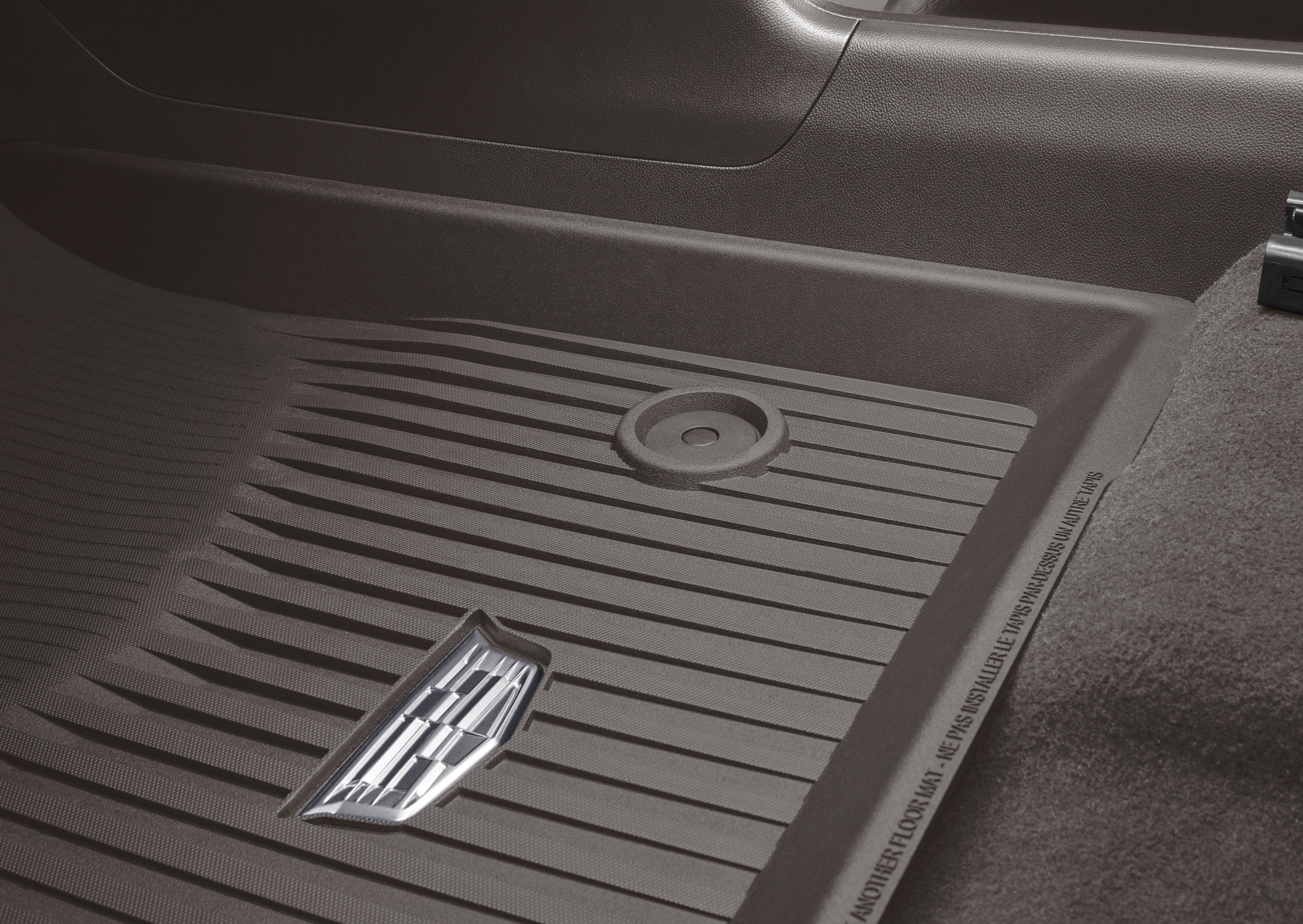 First- and Second-Row Premium All-Weather Floor Liners in Dark Titanium with Cadillac Logo