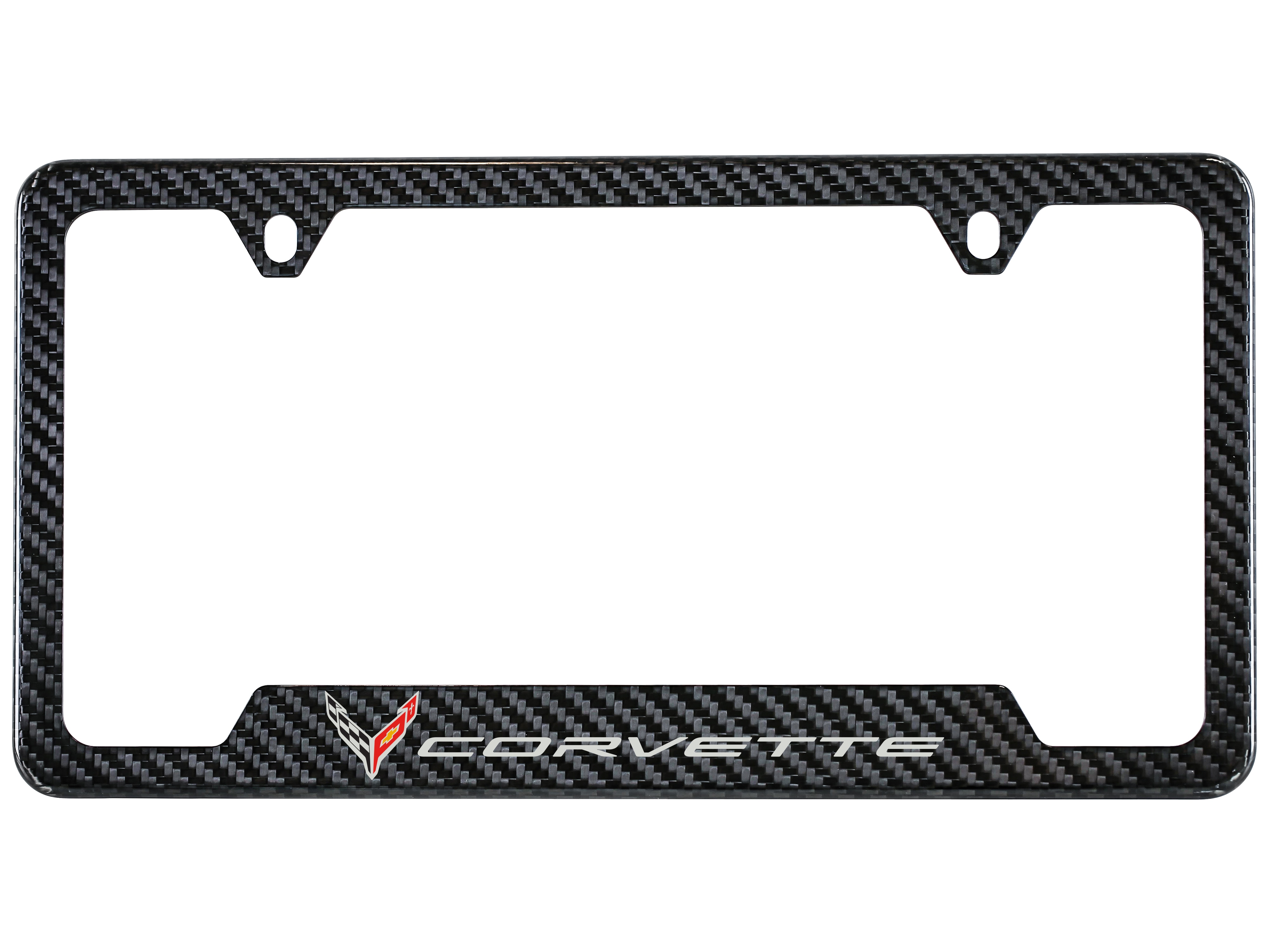 License Plate Frame in Carbon Fiber with Corvette Crossed Flags Logo by Baron & Baron® - Associated Accessories