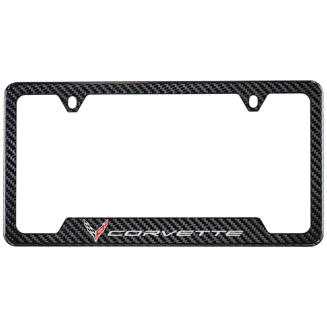 License Plate Frame in Carbon Fiber with Corvette Crossed Flags Logo by Baron & Baron® - Associated Accessories