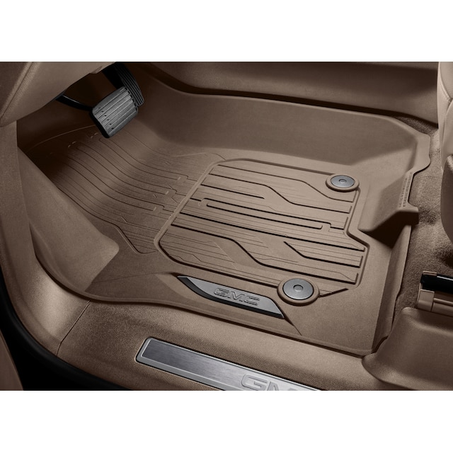 First-Row Premium All-Weather Floor Liners in Teak with GMC Logo
