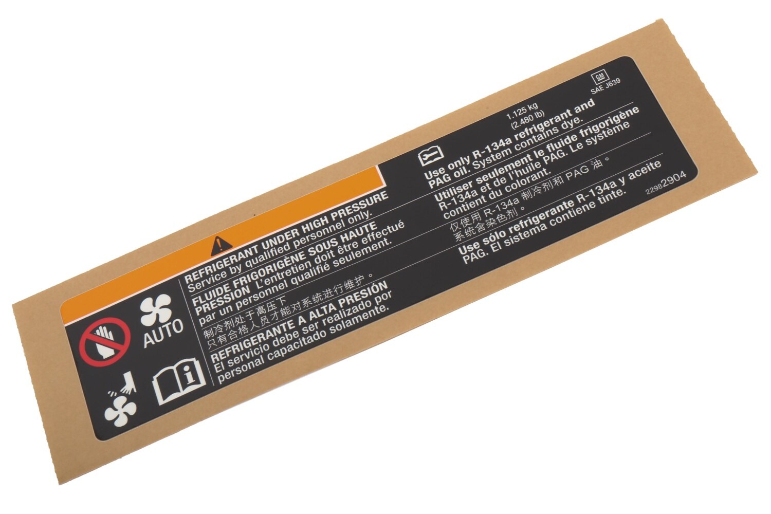 GM Genuine Parts Air Conditioning Refrigerant Charge Label