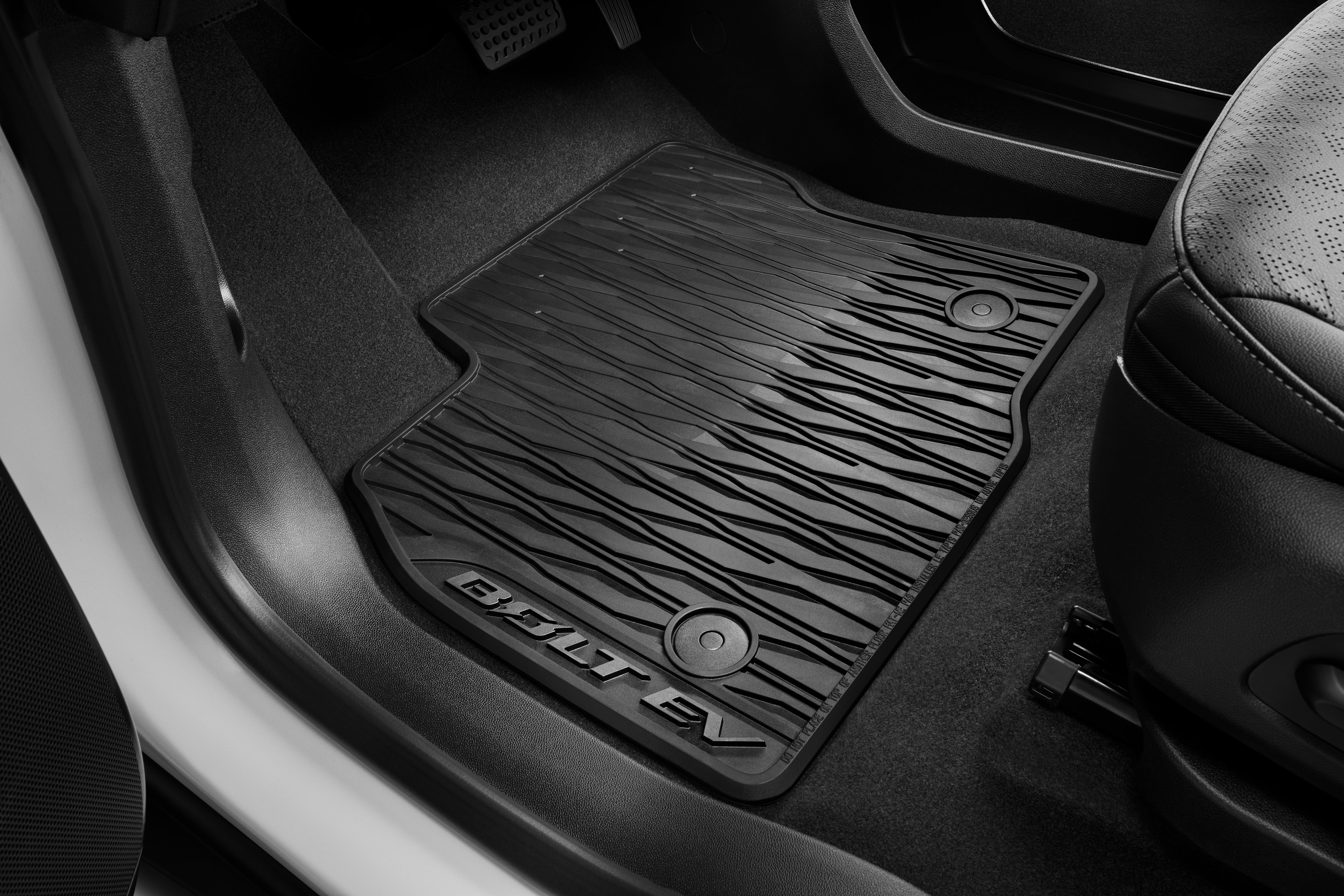 First- and Second-Row Premium All-Weather Floor Mats in Jet Black with Bolt EV Script