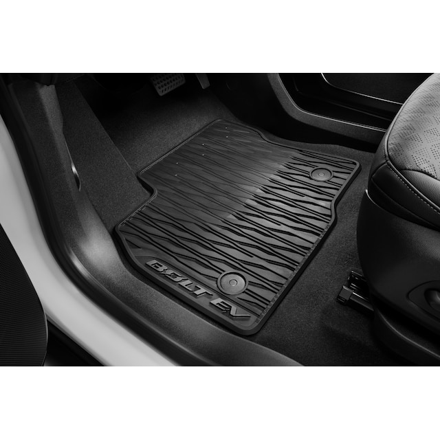 First- and Second-Row Premium All-Weather Floor Mats in Jet Black with Bolt EV Script
