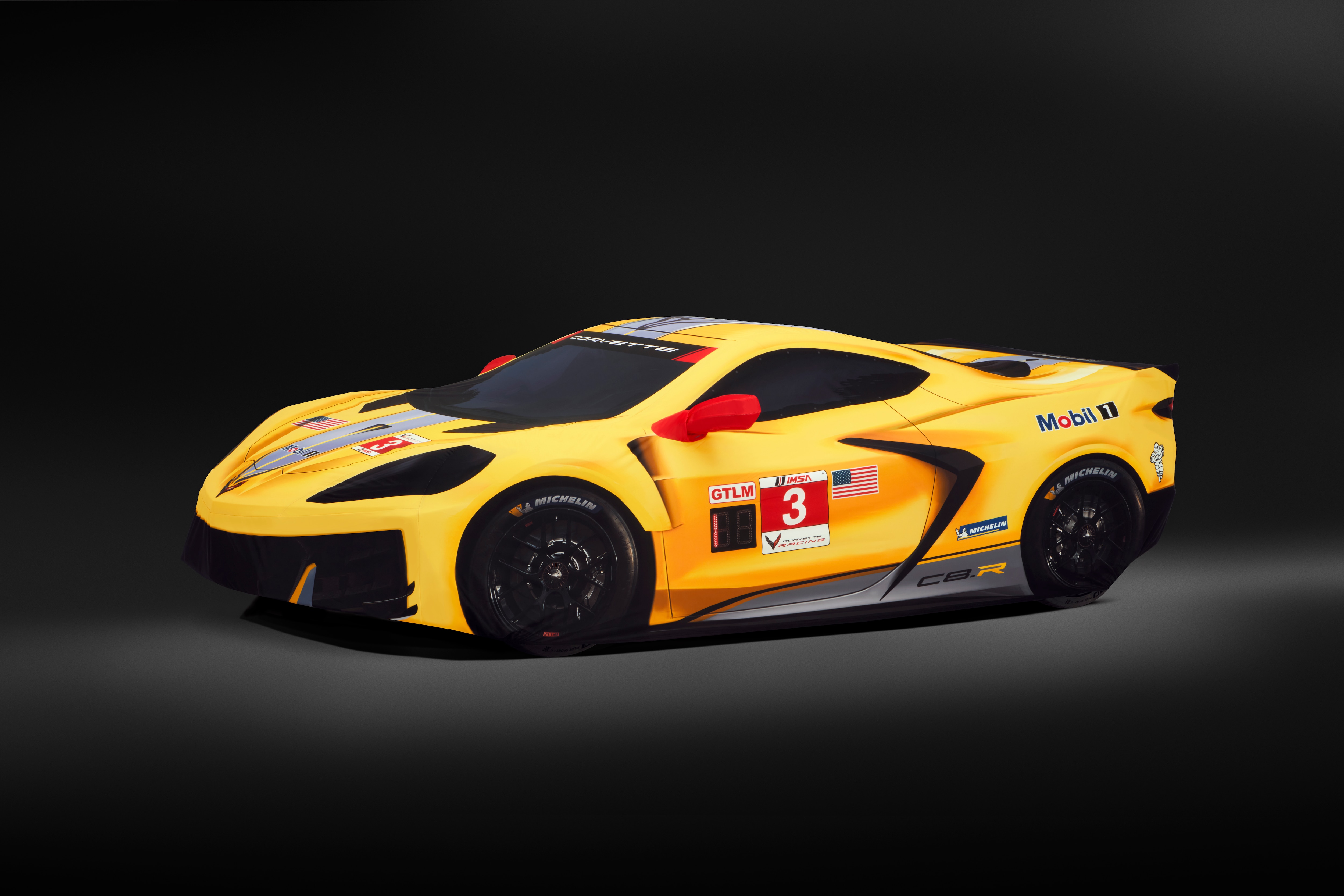 Premium Indoor Car Cover in Yellow with Fully Rendered Corvette C8.R (for models with High Wing Spoiler)
