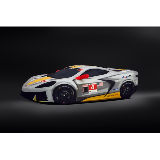 Premium Indoor Car Cover in Gray with Fully Rendered Corvette C8.R (for models with High Wing Spoiler)