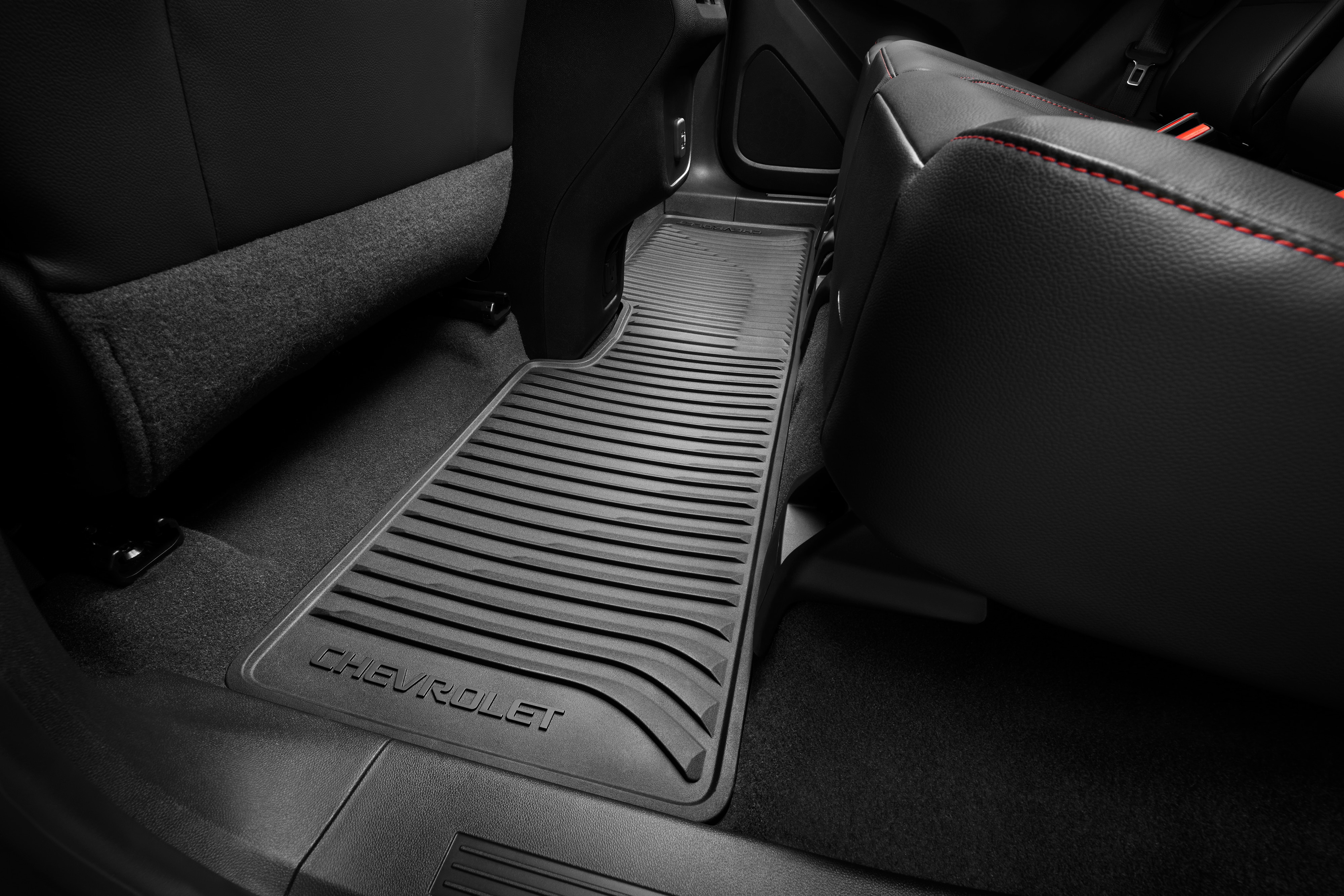 Second-Row One-Piece Premium All-Weather Floor Mat in Black with Chevrolet Script