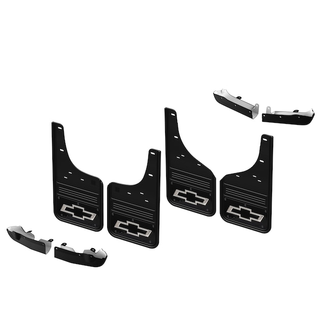 Front and Rear Rubber No-Drill Gatorback Mud Flap Kit with Black Chevrolet Bowtie Logo (for Single Rear Wheel Models) by Truck Hardware - Associated Accessories