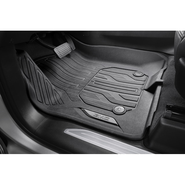 First-Row Premium All-Weather Floor Liners in Jet Black with GMC Logo (for Models with Center Console)
