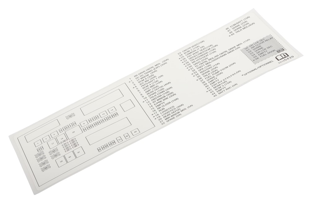 GM Genuine Parts Rear Body Fuse Block Label