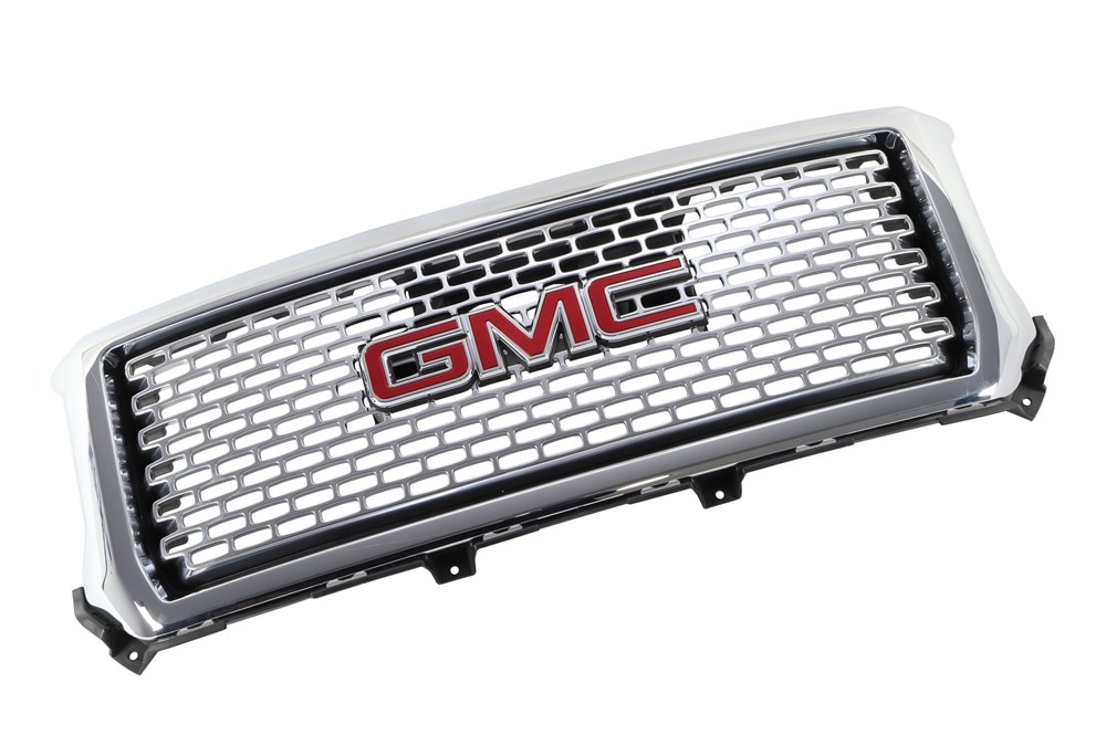 GM Genuine Parts Galvano Silver Front Grille with GMC Emblem, Bezel, Adapter, Clips, Nuts, and Bolts