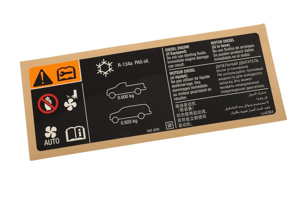 GM Genuine Parts Air Conditioning Refrigerant Warning Label