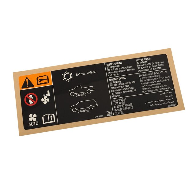 GM Genuine Parts Air Conditioning Refrigerant Warning Label