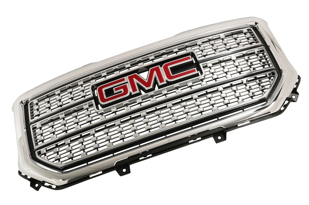 GM Genuine Parts Bright Chrome Front Grille with GMC Emblem, Bezel, Adapter, Clips, Nuts, and Bolts