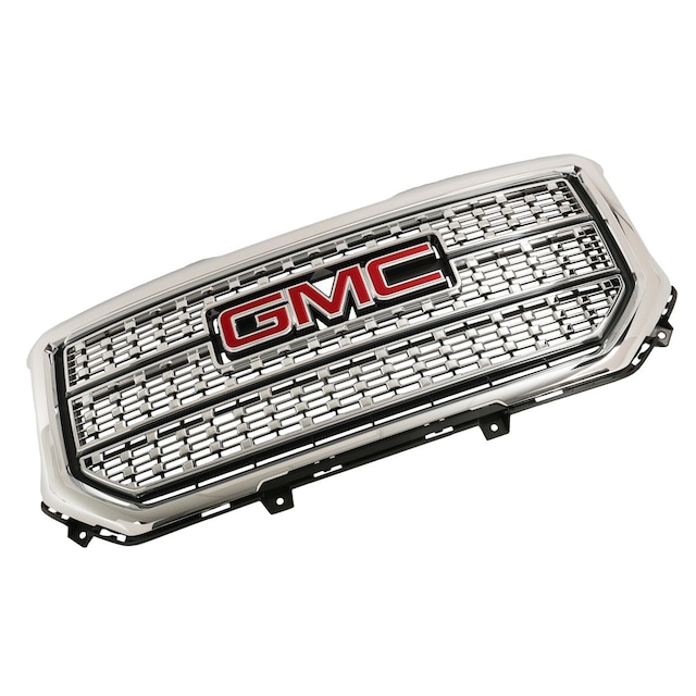 GM Genuine Parts Bright Chrome Front Grille with GMC Emblem, Bezel, Adapter, Clips, Nuts, and Bolts