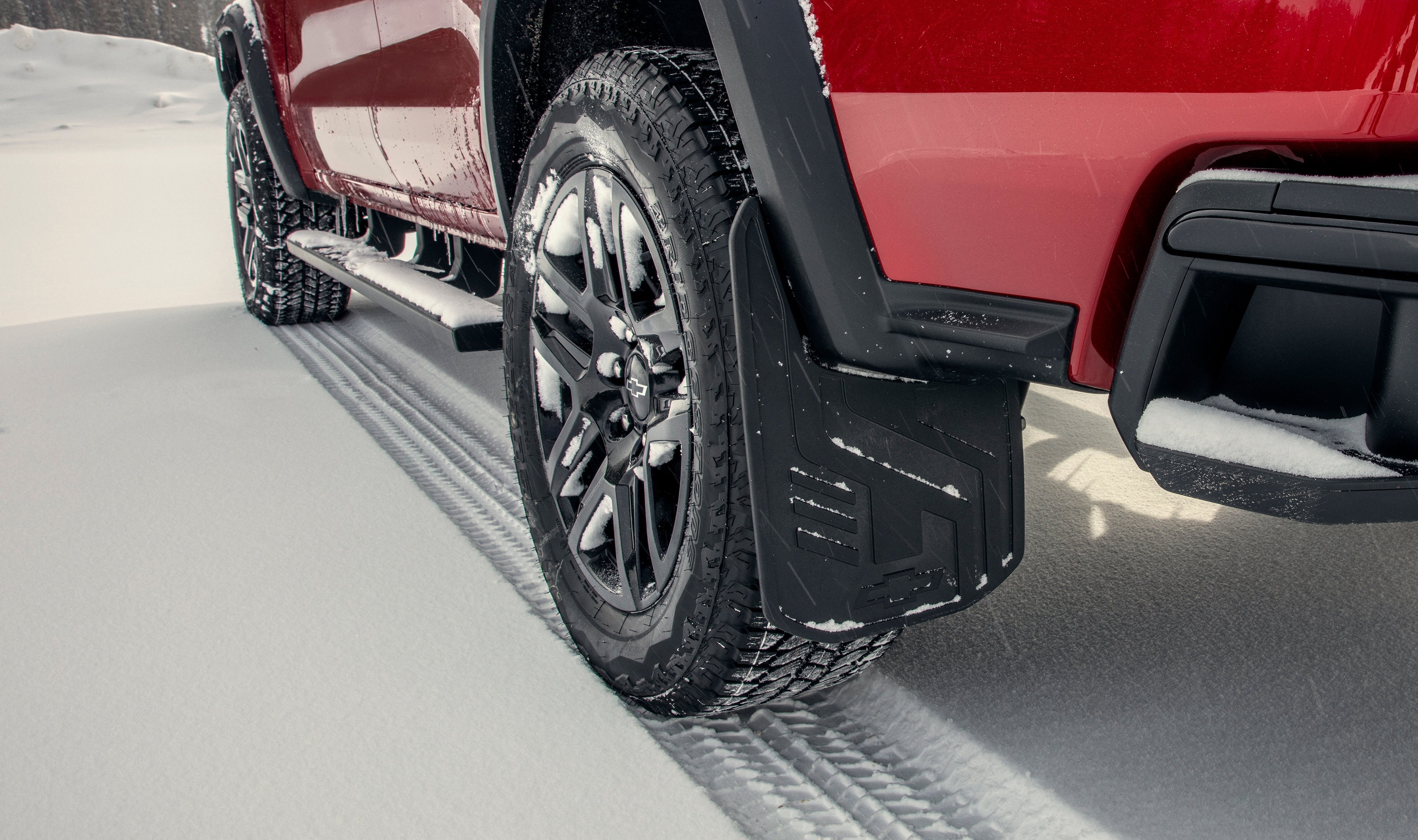 Rear Flat Splash Guards in Black with Bowtie Logo