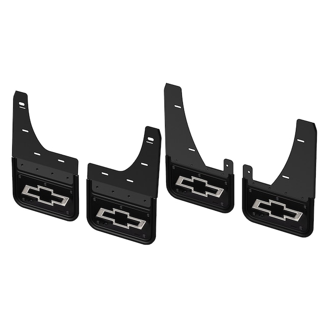 Front and Rear Rubber No-Drill Gatorback Mud Flap Kit with Black Chevrolet Bowtie Logo by Truck Hardware - Associated Accessories