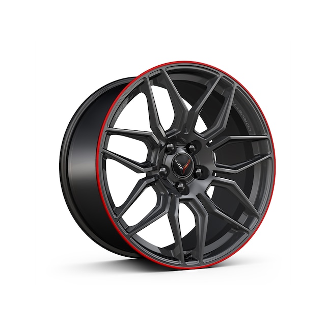 21x13-Inch Forged Aluminum Spider-Design Rear Wheel in Satin Graphite with Red Stripe