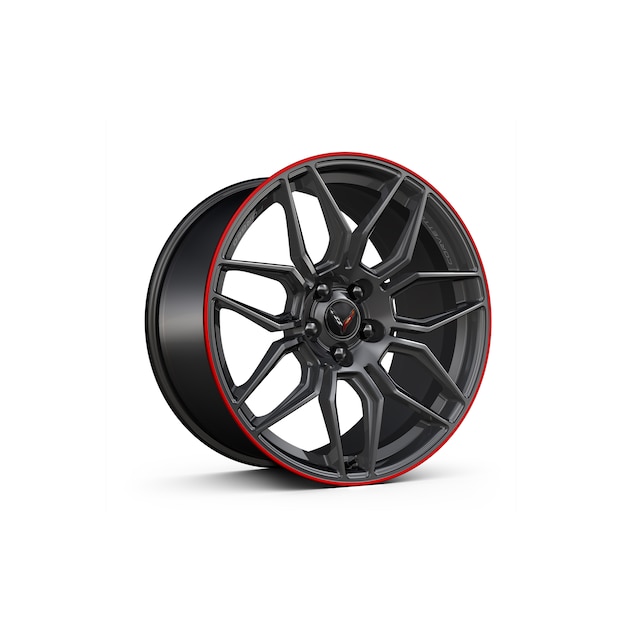20x10-Inch Forged Aluminum Spider-Design Front Wheel in Satin Graphite with Red Stripe