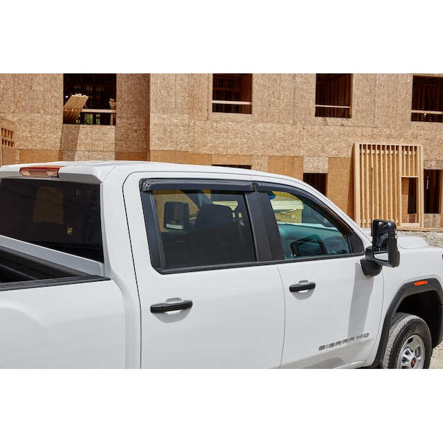 Crew Cab Tape-On Door Window Weather Deflectors in Dark Smoke by EGR® - Associated Accessories