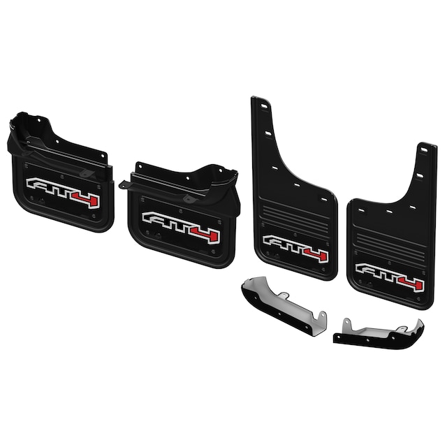 Front and Rear No-Drill Gatorback Mud Flap Kit with Black AT4 Logo (for Single Rear Wheel Models) by Truck Hardware - Associated Accessories