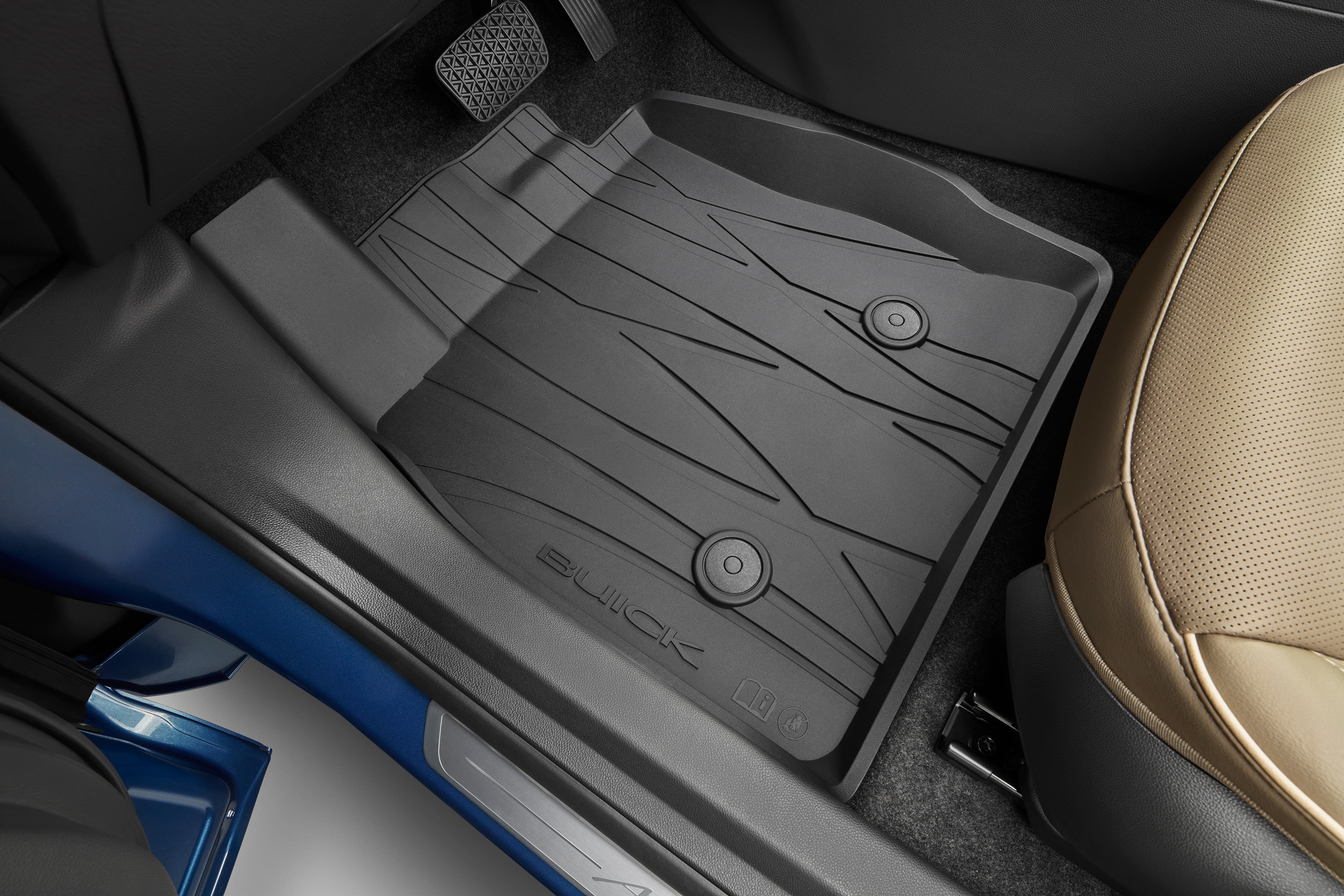 First- and Second-Row Premium All-Weather Floor Liners in Ebony with Buick Script