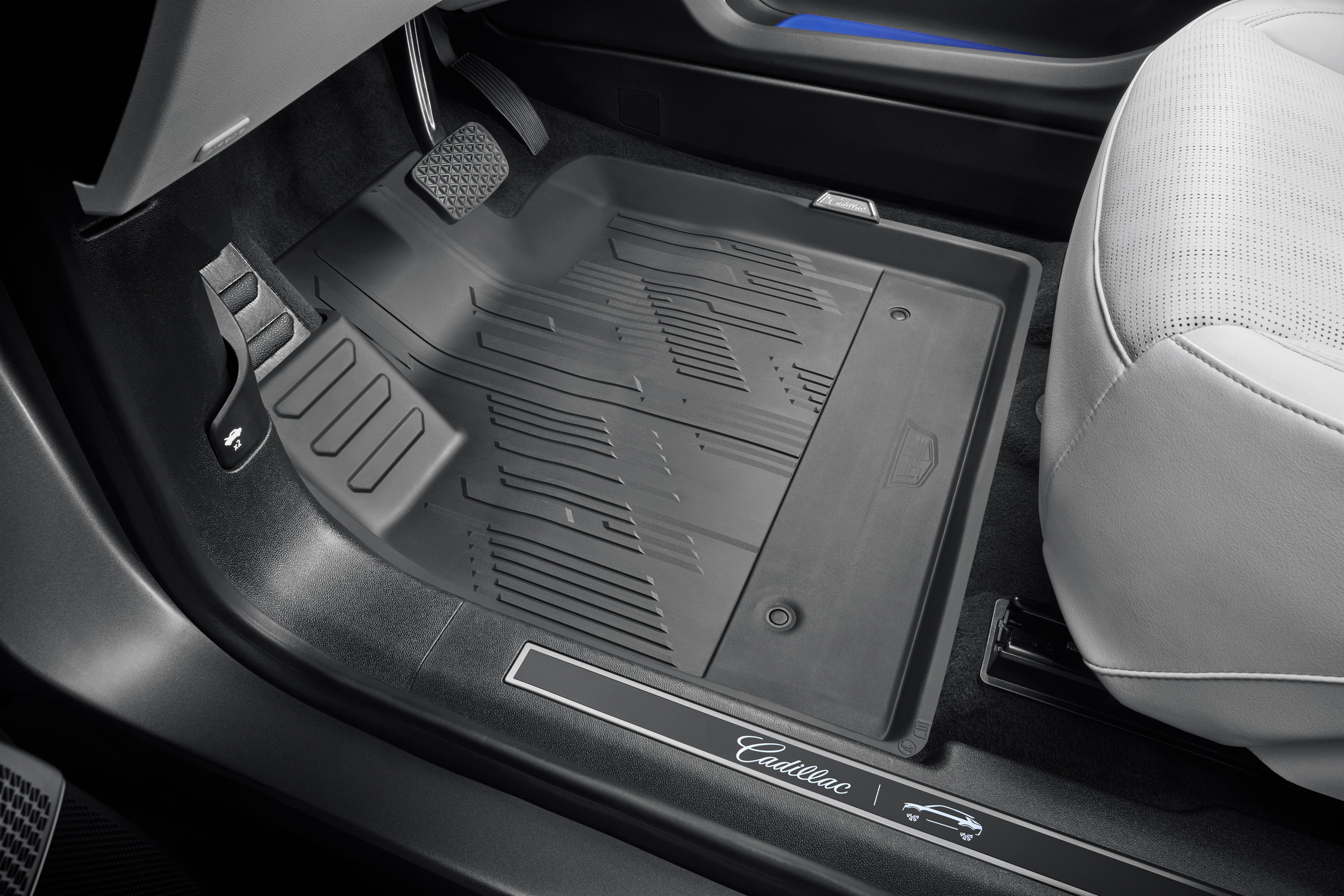 First- and Second-Row Premium All-Weather Floor Liners in Noir with Cadillac Logo