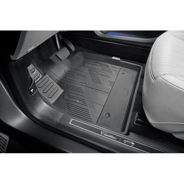 First- and Second-Row Premium All-Weather Floor Liners in Noir with Cadillac Logo