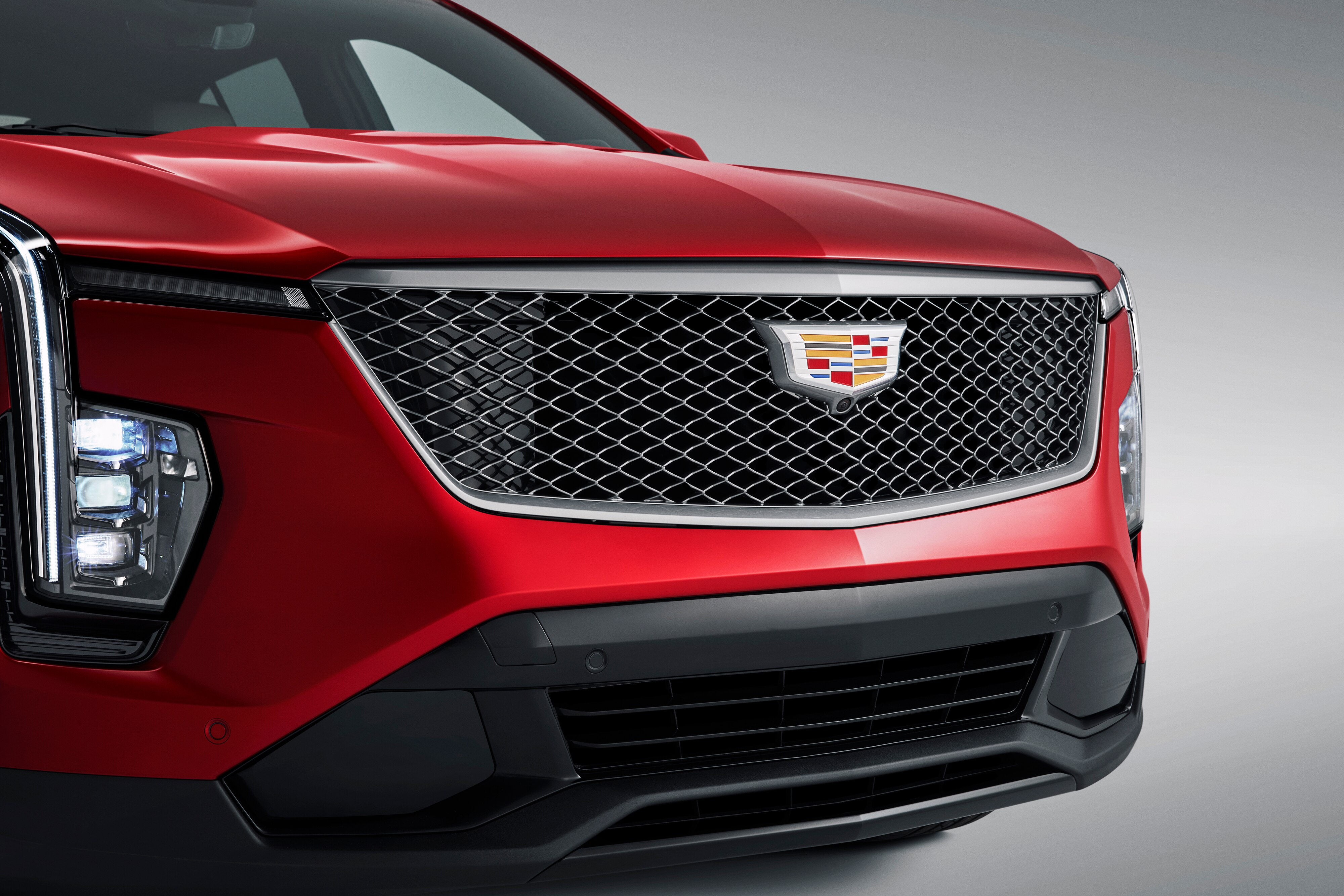 Grille in Galvano Silver Mesh with Galvano Silver Surround and Cadillac Logo