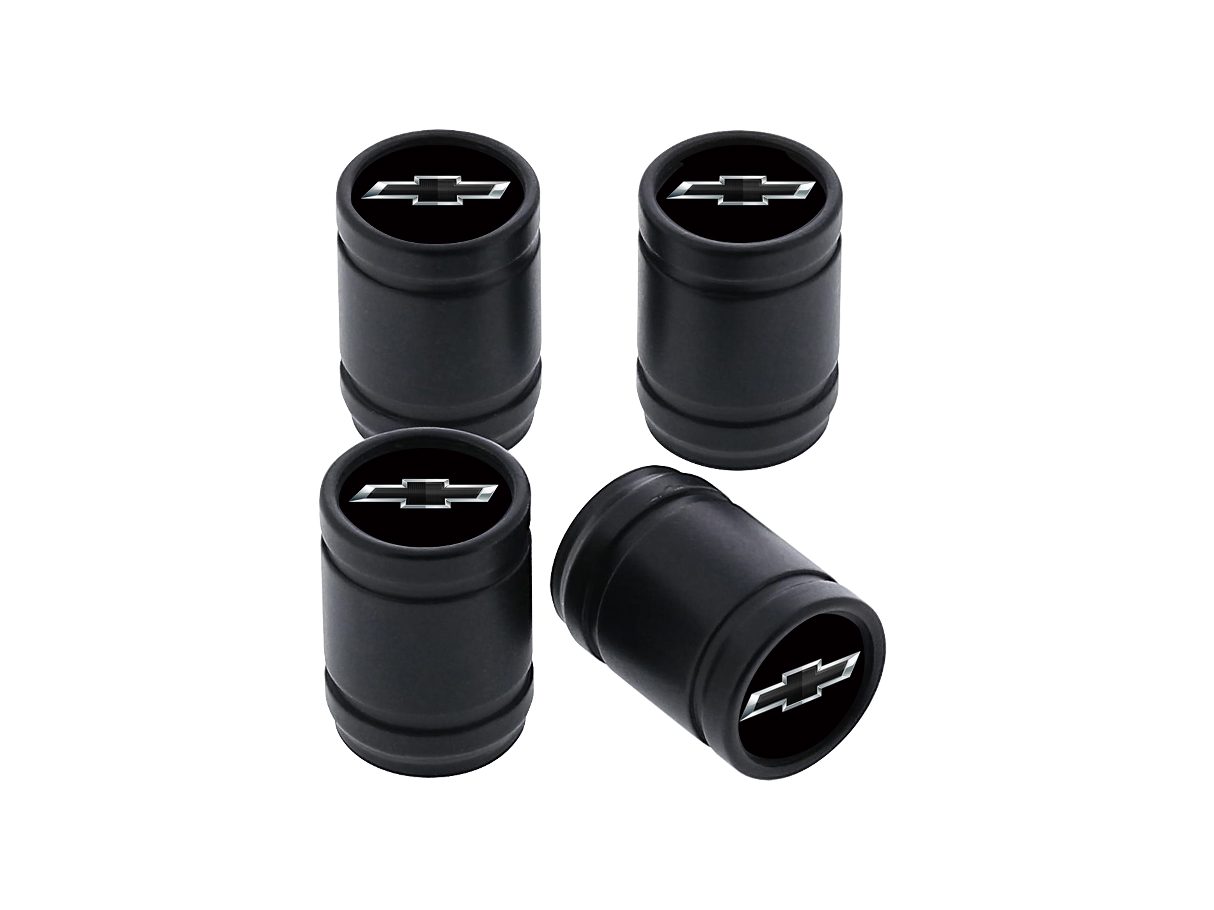 Wide Bottom License Plate Frame in Black Powder Coated Zinc with Chevrolet Bowtie and Valve Stem Caps by Baron & Baron® - Associated Accessories
