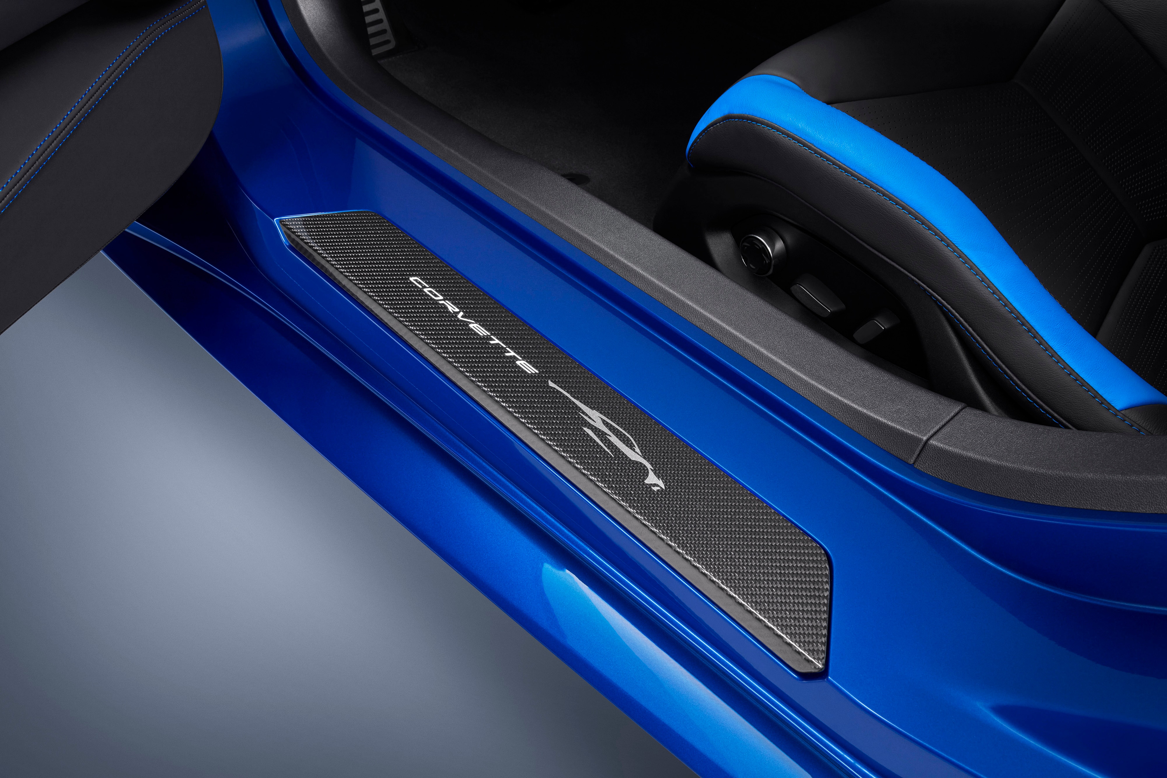 Door Sill Plates in Visible Carbon Fiber with Corvette Silhouette
