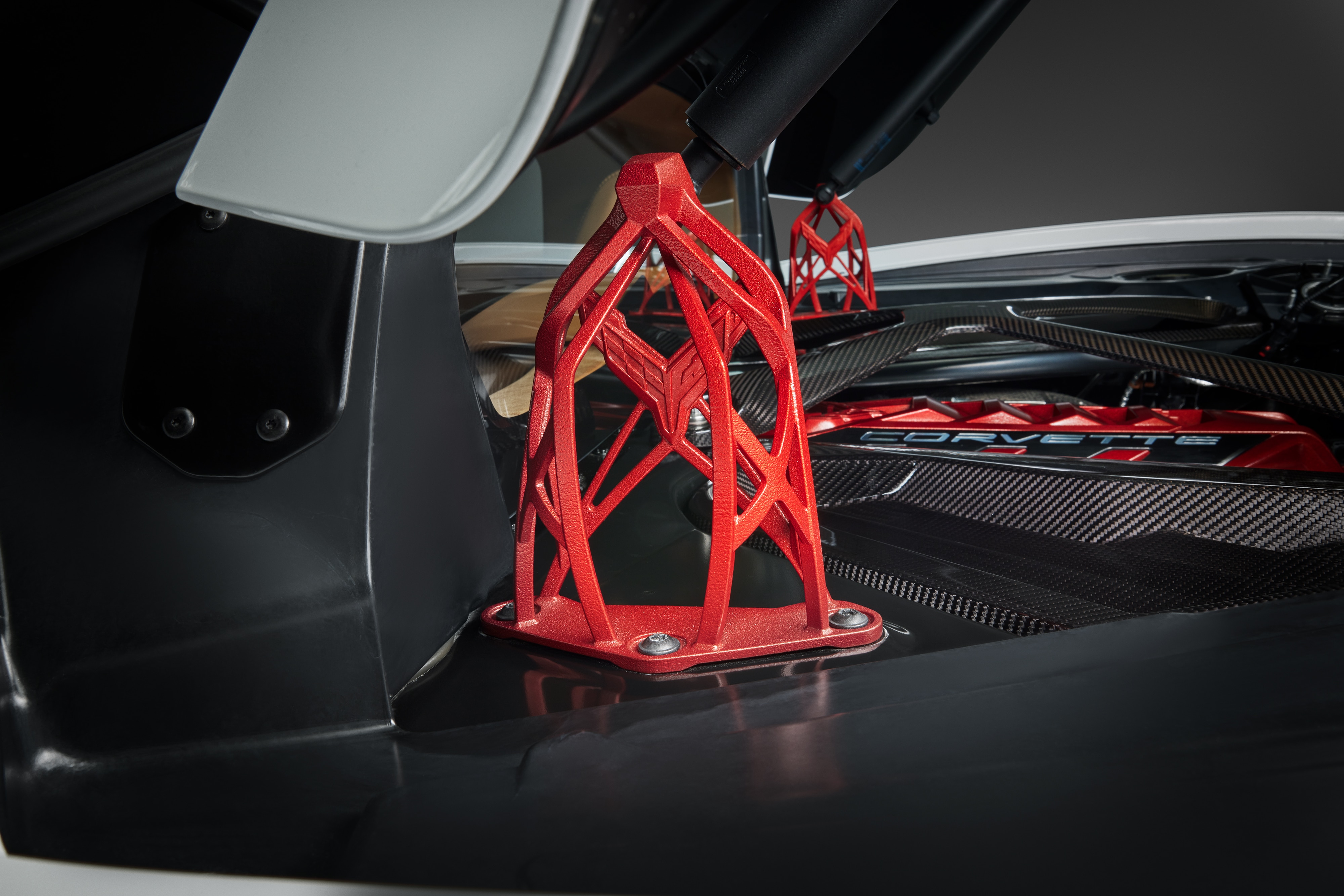 Rear Hatch Strut Braces in Edge Red with Crossed Flags Logo